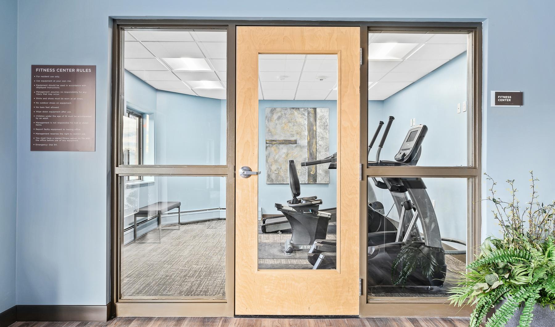 a room with glass doors