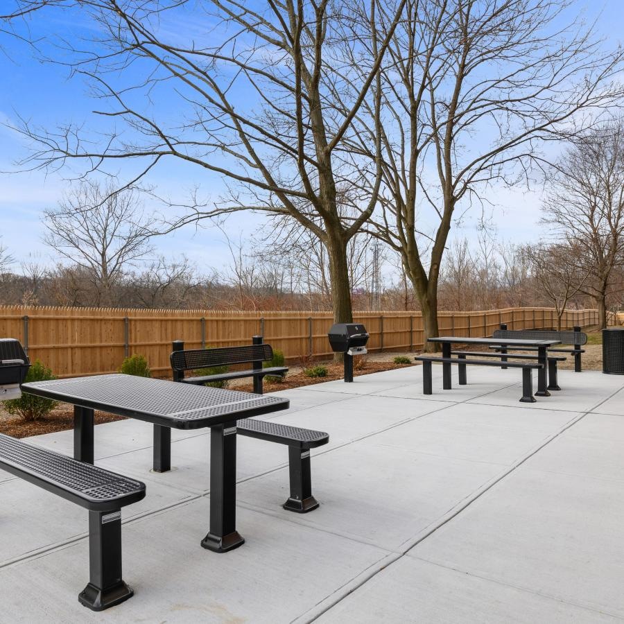 a group of tables outside